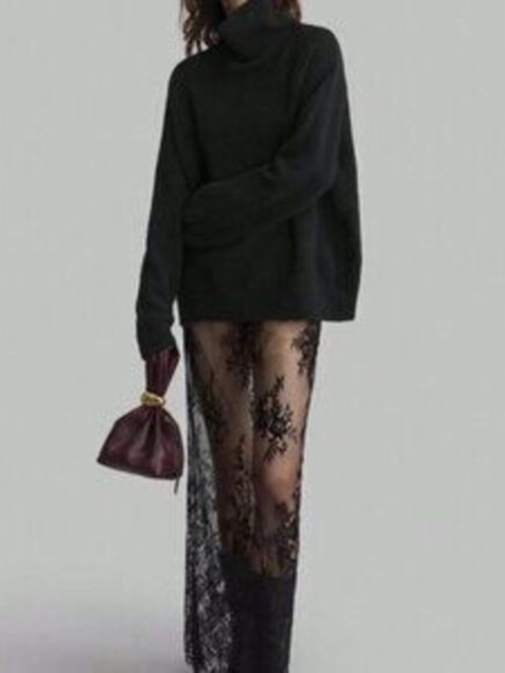 Black Sexy Women's Long See-Through Lace maxi Skirt